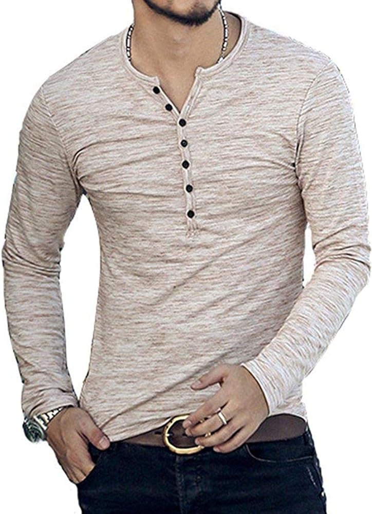 KUYIGO Mens Henley Casual Stylish Basic Short/Long Sleeve Fashion Lightweight T-Shirt