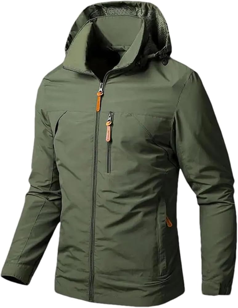 Men's Tactical Jacket Waterproof Lightweight Mountain Sport Jacket Casual Zip Up Hoodie Outdoor Windbreaker Outwear