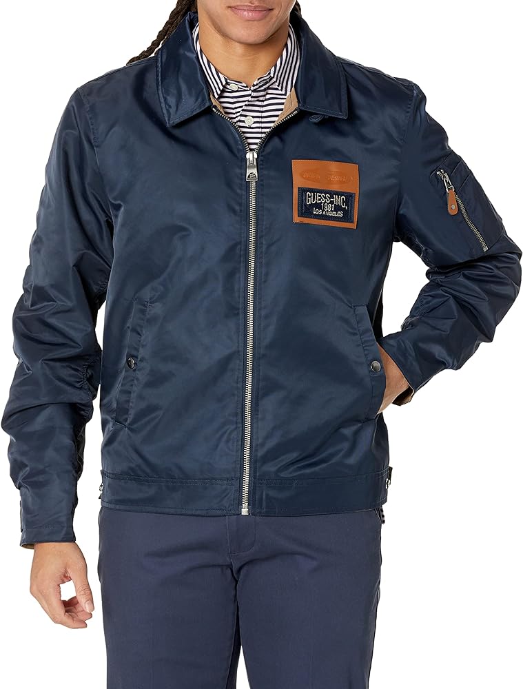 GUESS Men's Ace Satin Powers Bomber Jacket