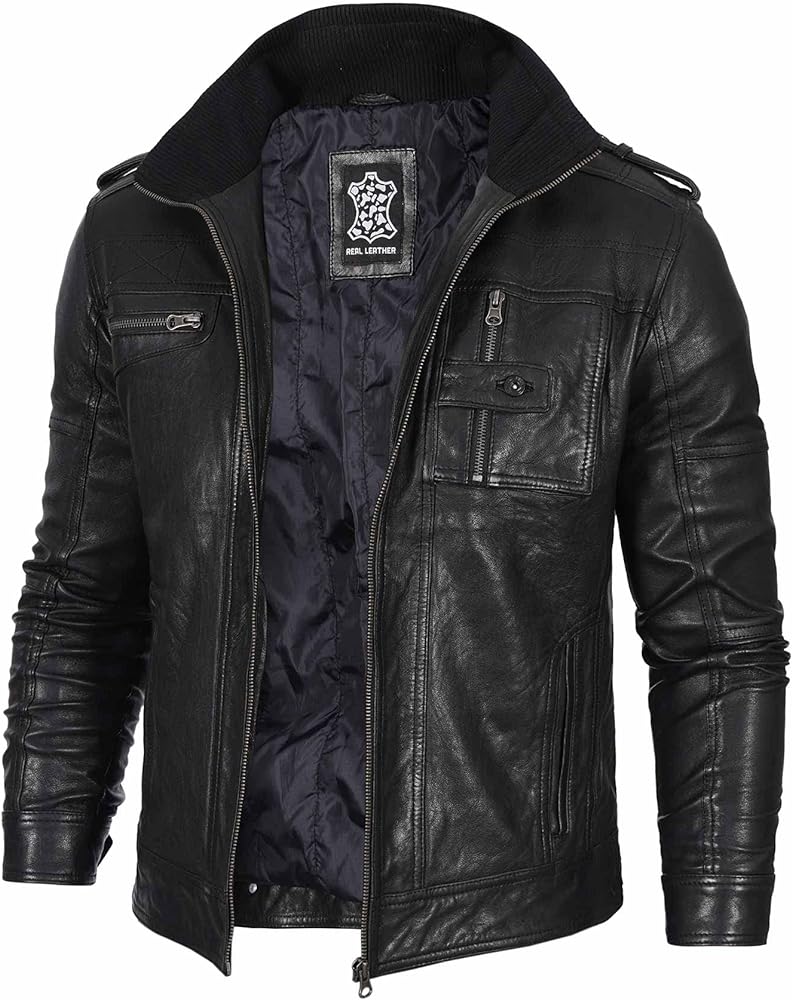 Decrum Mens Leather Jacket – Cafe Racer Style Casual Leather Jackets For Men