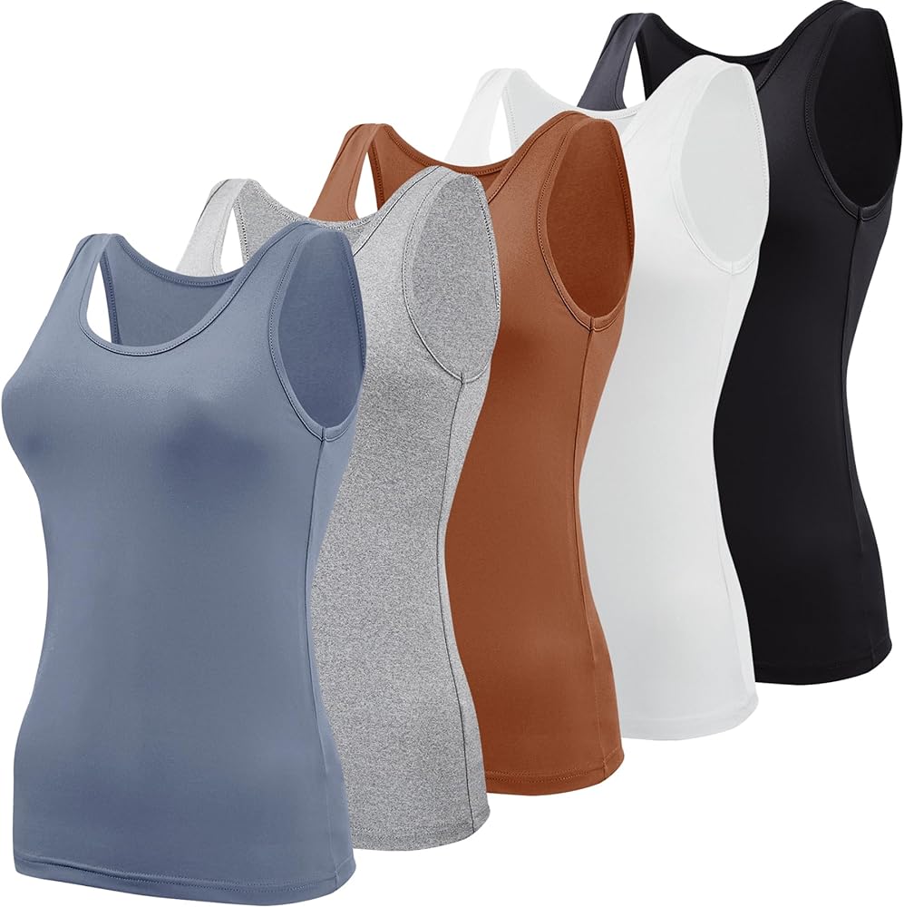 BQTQ 5 Pcs Basic Tank Tops for Women Undershirt Tank Top Sleeveless Under Shirts