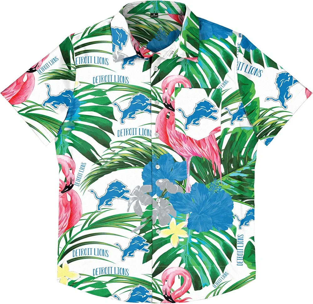 FOCO Men's NFL Team Logo Floral Aloha Tropical Button Up Shirt