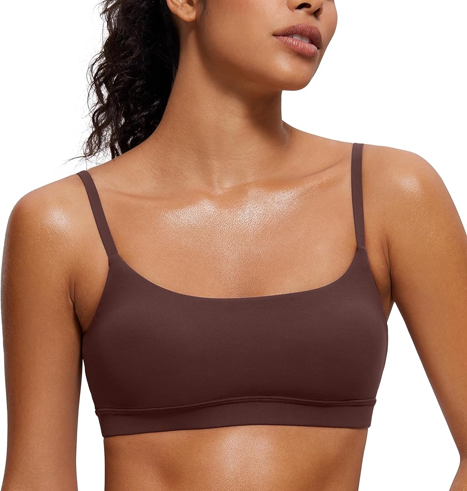 CRZ YOGA Womens Butterluxe Adjustable Spaghetti Strap Sports Bra - Scoop Neck Wireless Padded Bra Yoga Workout Crop Top