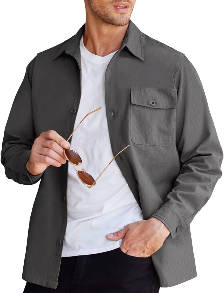 COOFANDY Men's Shirt Jacket Lightweight Canvas Trucker Jacket Cotton Button Work Jackets