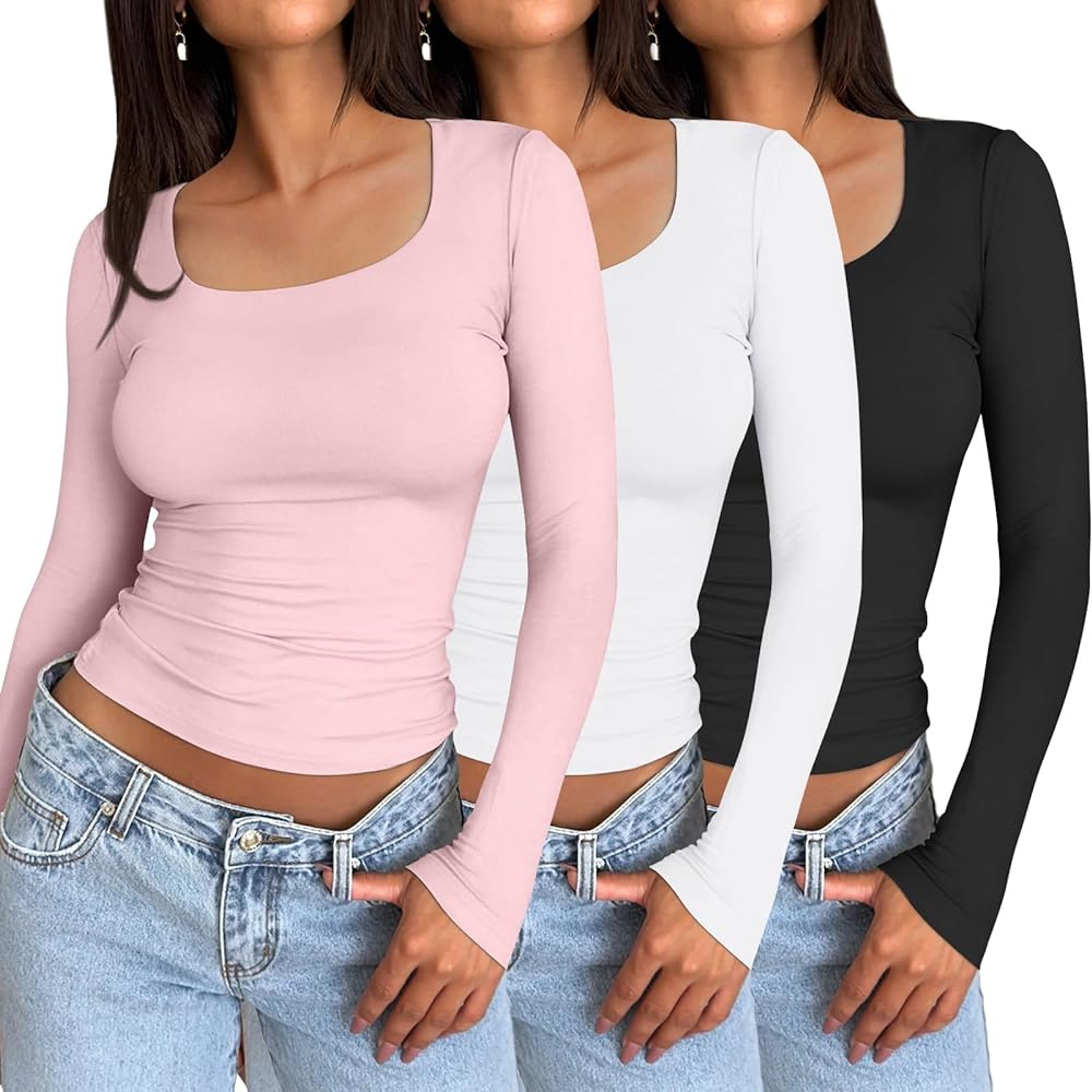 AUTOMET 3 Pack Womens Long Sleeve Shirts Fall Fashion Crop Tops Base Layer Slim Fit Y2K Clothes 2024