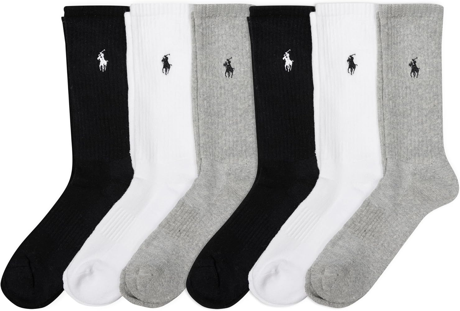 Polo Women’s Cushion Crew Socks 6-Pair Pack, Gray Assorted, Shoe size 4-10