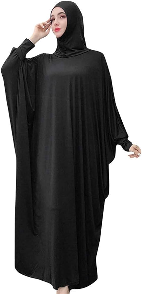 Women's Solid Muslim One-Piece Prayer Dress Muslim Abaya Dress Islamic Maxi Abaya Kaftan with Hijab Full Length Dress