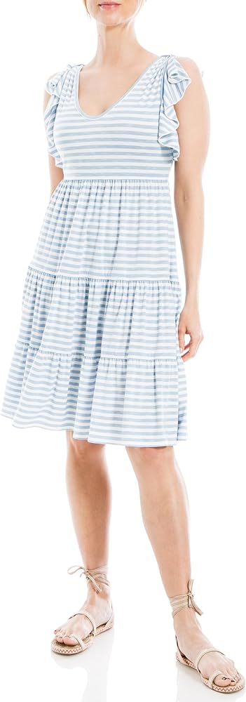 Max Studio Women's Jersey Ruffle Sleeve Tiered Short Dress