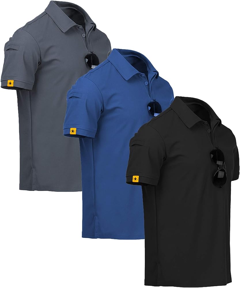 ZITY 3 Pack Mens Polo Shirt Short Sleeve Sports Performance Business Casual Golf Shirts for Men Collared Tactical T-Shirts