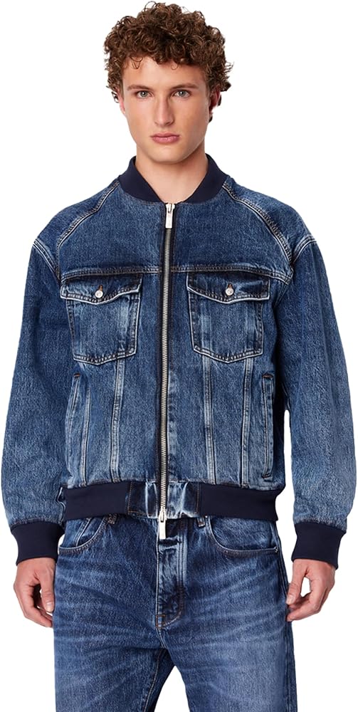 Armani Exchange Men's Limited Milano Edition Destressed Denim Bomber Jacket