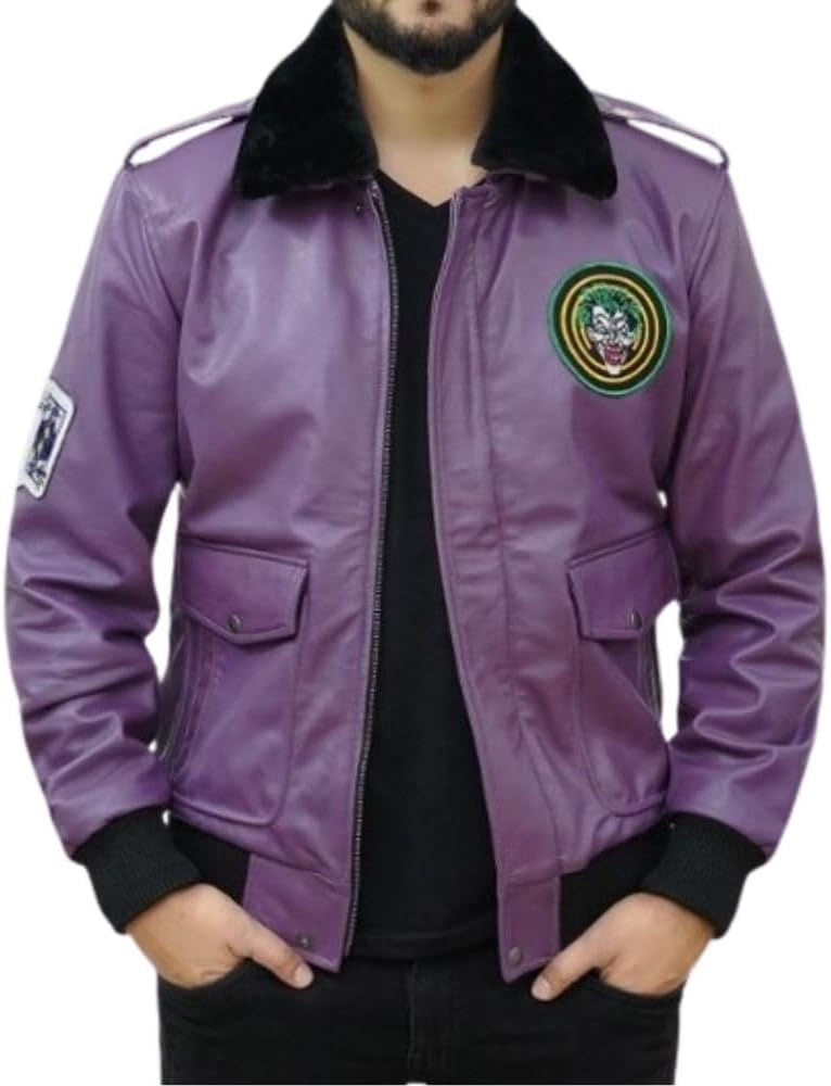 Henchmen Goon Purple Bomber Joker Jacket with Faux Fur Collar