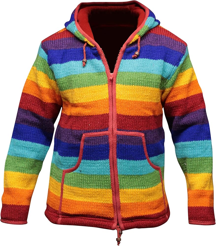 Shopoholic Fashion Mens Rainbow Wool Hippy Jacket