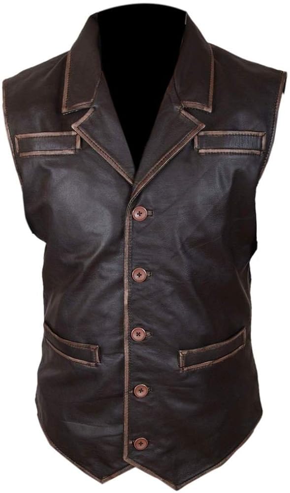 F&H Men's Hell On Wheels Cullen Bohannan Distressed Cowhide Leather Vest