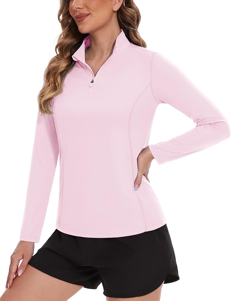 TACVASEN Women's UV Protection Shirts Quarter Zip Pullover Womens UPF 50+ Long Sleeve Shirts Golf Shirts Workout Tops