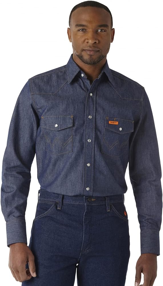 Wrangler Mens Riggs Workwear Flame Resistant Western Long Sleeve Two Pocket Snap Shirt