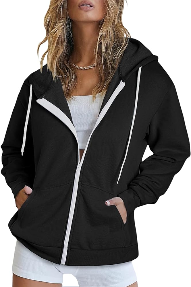 Dokotoo Women's Full Zip Up Hoodie Long Sleeve Hooded Sweatshirts Pockets Jacket Coat for Women