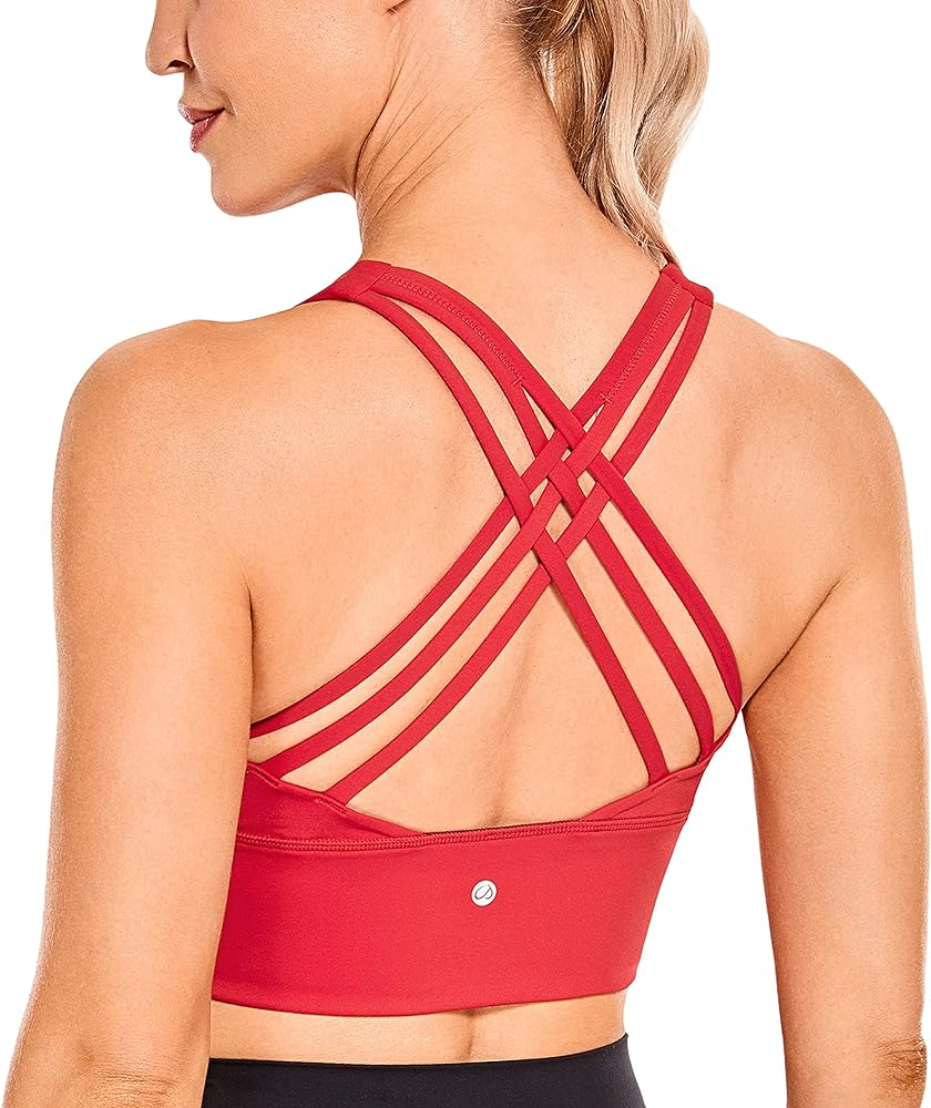 CRZ YOGA Strappy Longline Sports Bras for Women - Wirefree Padded Criss Cross Yoga Bras Cropped Tank Tops