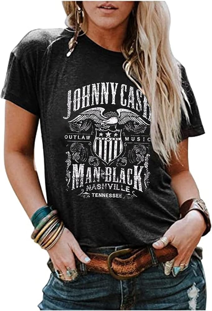 Women's Country Music Shirt Vintage Letters Graphic Music City Tshirt Tops Music Lovers Summer Vacation Shirt Tee