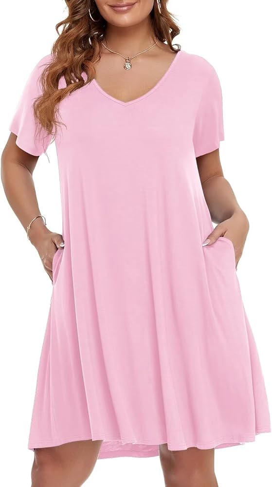 BELAROI plus size dresses for curvy women V Neck Swing LooseDress Beach Sundress Pockets