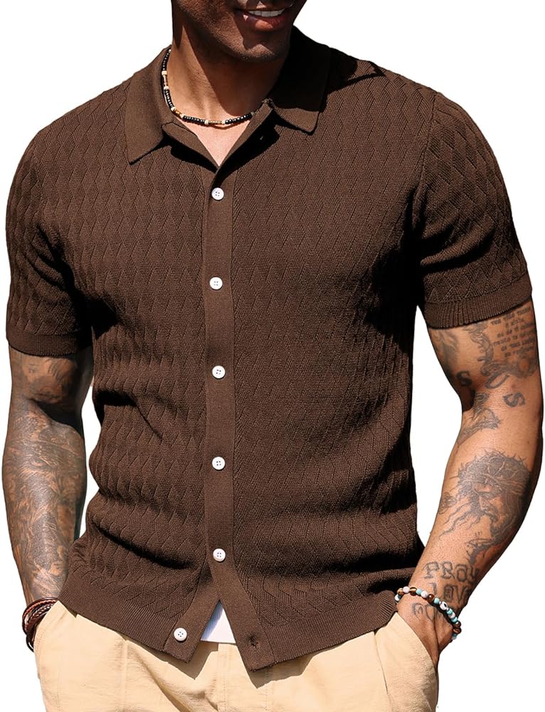 PJ PAUL JONES Mens Polo Shirt Knit Textured Short Sleeve Golf Shirt Button Down Knitwear