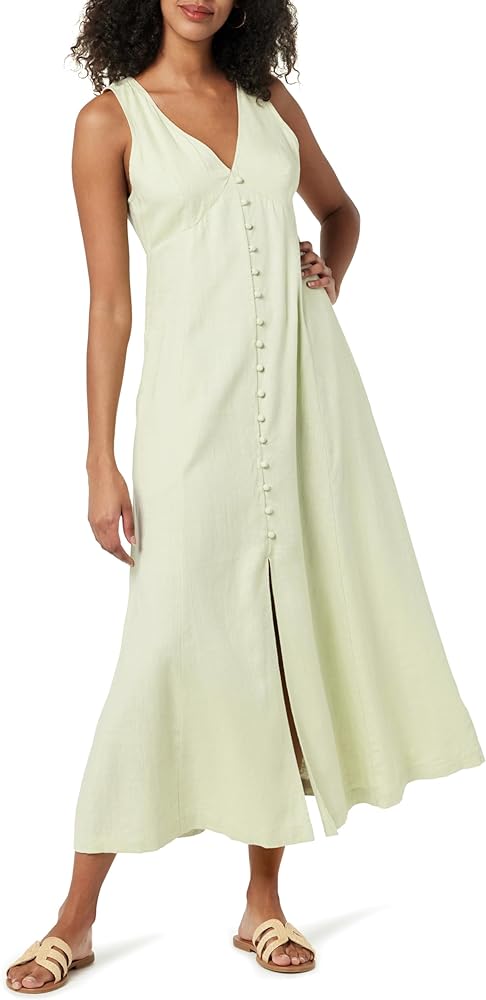 The Drop Women's Blanca Linen Button-Front V-Neck Maxi Dress