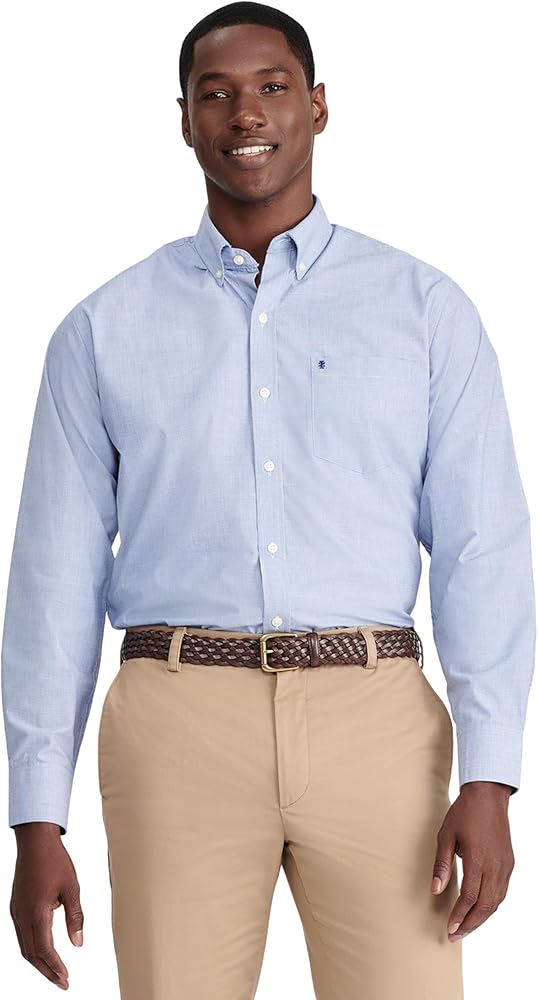 IZOD Men's Button Down Long Sleeve Stretch Performance Solid Shirt