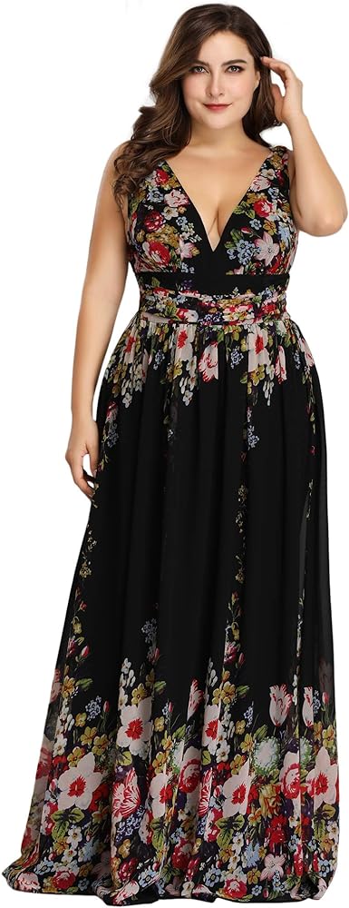 Ever-Pretty Women's Plus Size V-Neck Pleated Chiffon Maxi Semi-Formal Dress Bridesmaid Dresses 09016-DA