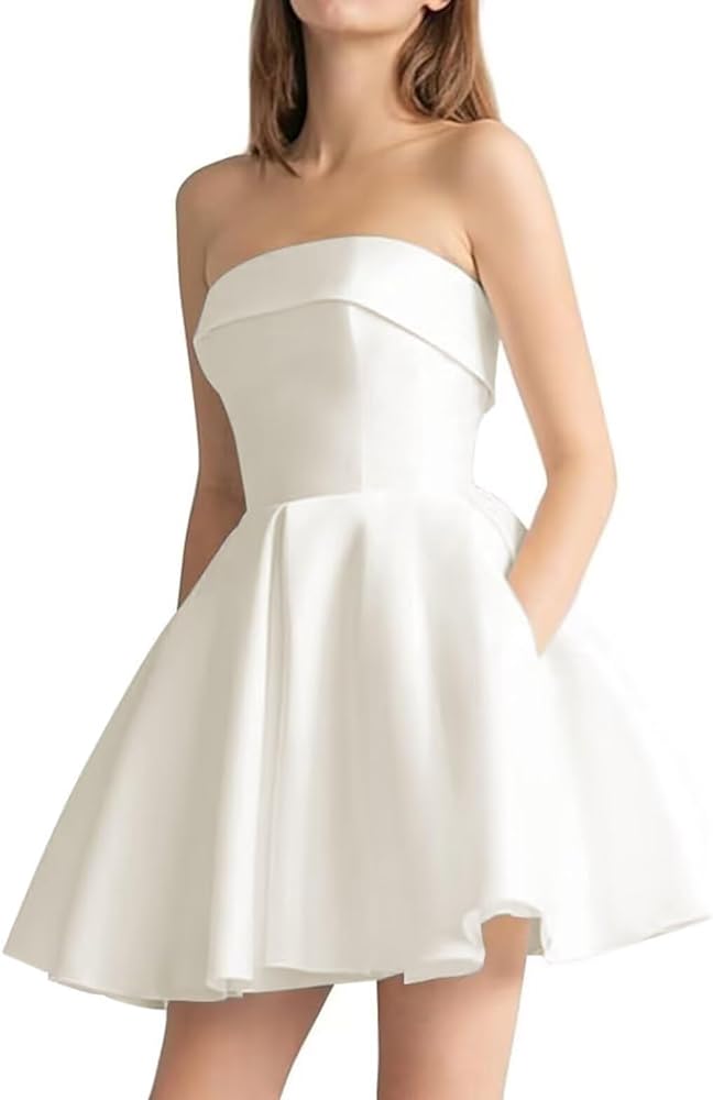 Satin Homecoming Dress for Teens Sleeveless Prom Dresses Short A Line Cocktail Gowns with Pockets