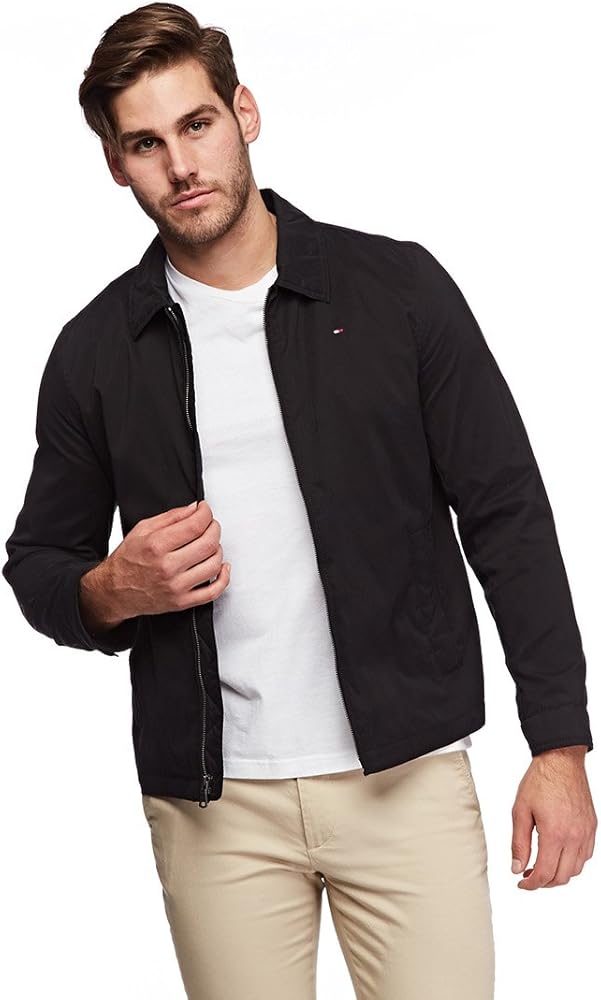 Tommy Hilfiger Men's Lightweight Microtwill Golf Jacket (Standard and Big & Tall), Deep Black, Large