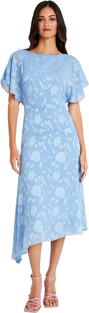 Maggy London Flutter Sleeve Burnout Midi Semi Formal Wedding Guest Dresses for Women