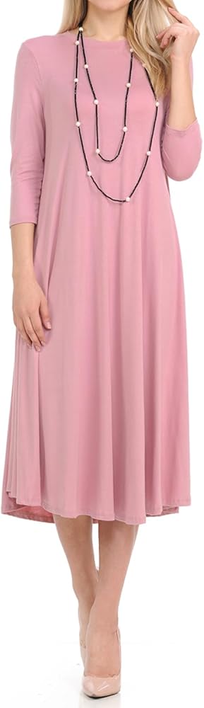 iconic luxe Women's A-Line Swing Midi Dress 3/4 Sleeve Casual Formal