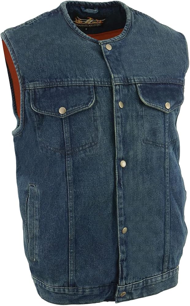 Biker's Edge Men's Denim Collarless Club Style Vest