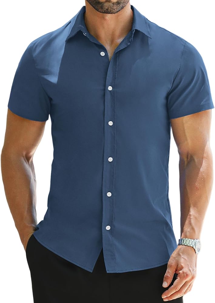 Dress Shirts for Men Slim Fit Dress Shirt Short Sleeve Button Down Summer Tops Business Casual Button Up Clothing