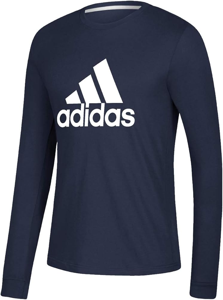 adidas Mens Basic Badge of Sport Long Sleeve Tee (Navy Blue