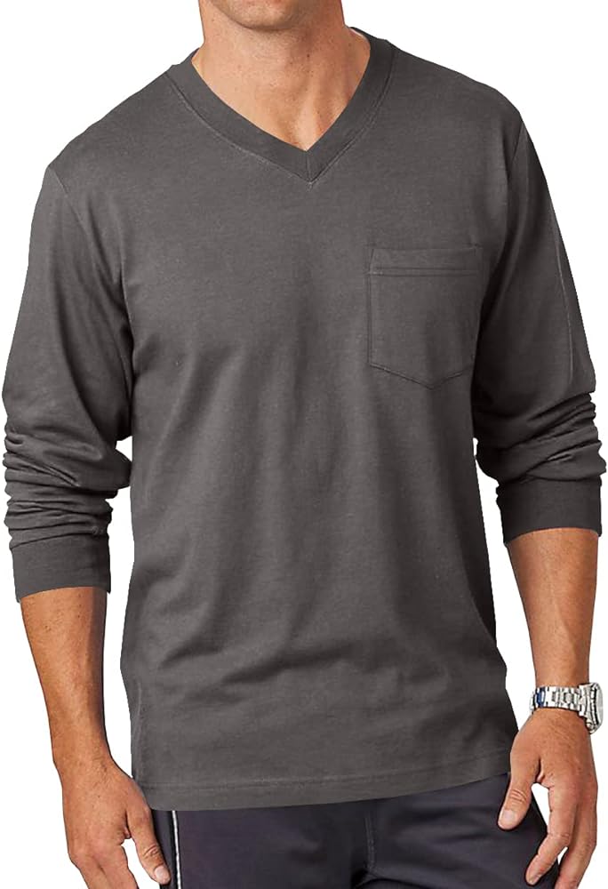 Wihion Men's Long Sleeve V-Neck Tee Shirt Tops with Pocket