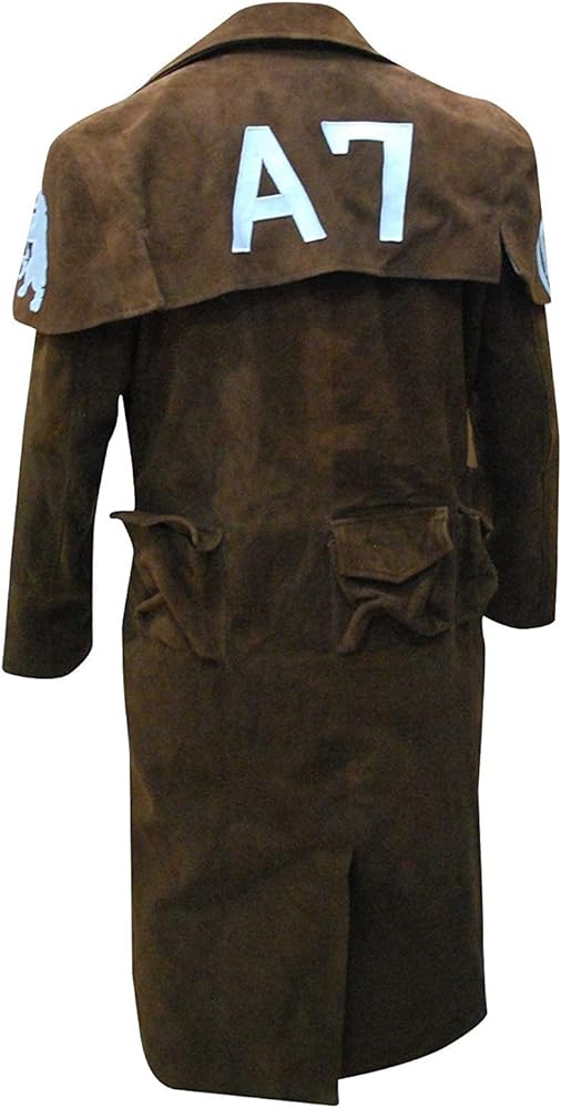 SpazeUp Vegas A7 Veteran Ranger Armor Classic Brown Leather Trench Duster Coat for Men - Vegas A7 Duster Coat