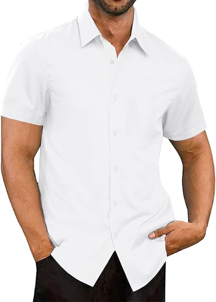 Men's Button Down Short Sleeve Dress Shirts Wrinkle Free Business Shirt Summer Casual Top