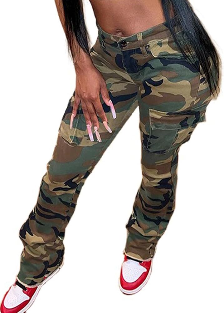 Women Camo Cargo Pants Camouflage Army Fatigue High Waisted Jogger Sweatpants Plus Size