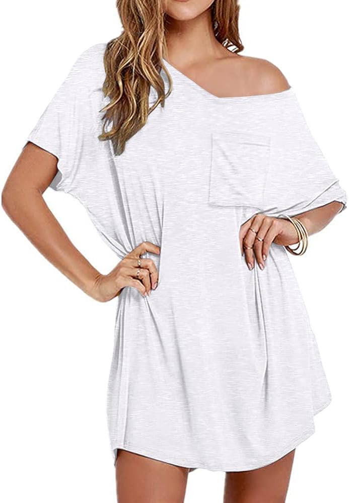 Ekouaer Womens Tshirt Nightgown Cotton V Neck Sleepshirts Comfy Casual Nightshirt for Women