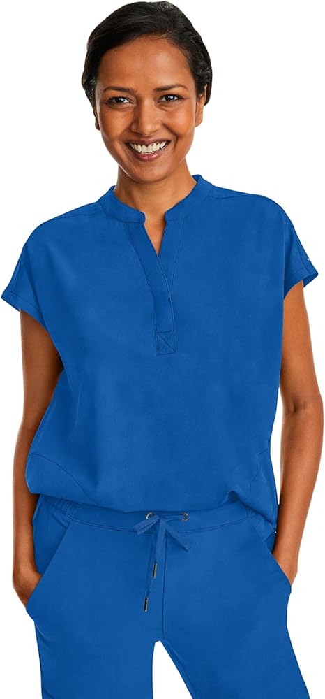 Healing Hands Women's Scrub Top Relaxed Fit Journey Top - 2 Pockets with Knit Details, Dolman Sleeve and Rounded Hem - 2152