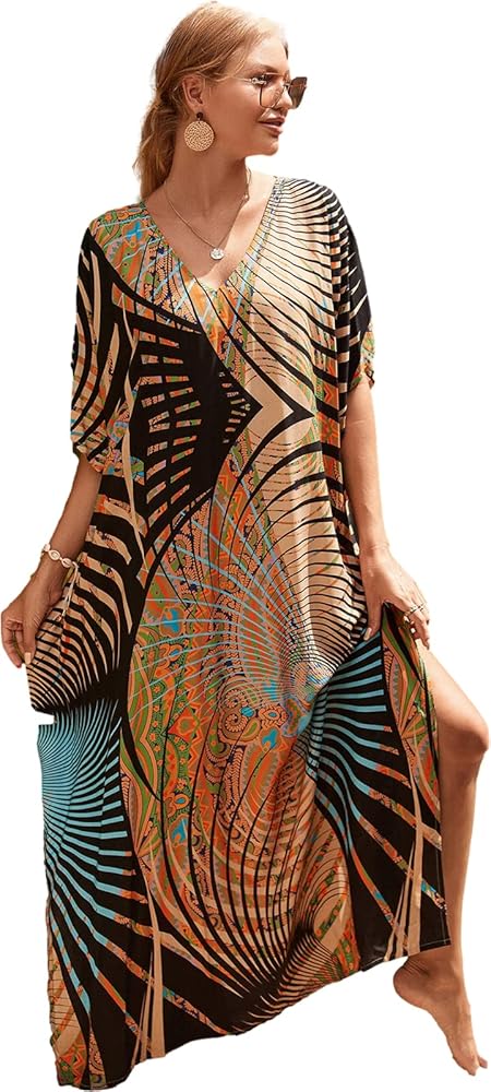 caftans for women plus size swim cover up vneck batwing dress loose fit moroccan caftan mumu dresses for women