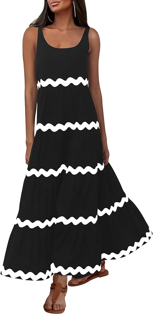 PRETTYGARDEN Women's 2024 Summer Sundresses Sleeveless Scoop Neck Tiered Flowy Beach Vacation Party Long Tank Maxi Dress