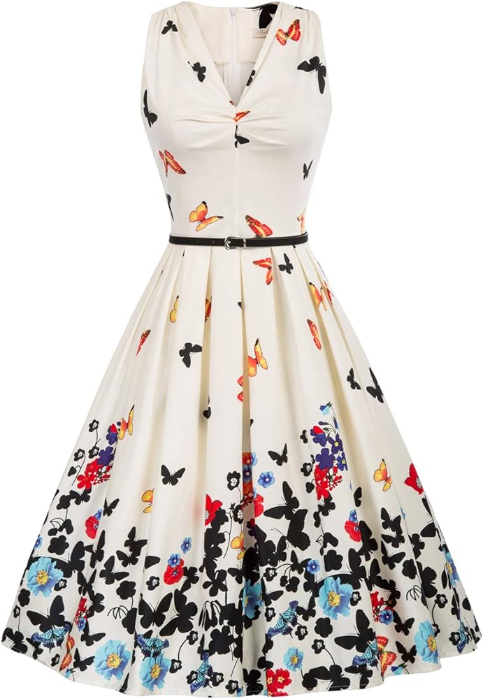 Belle Poque 1950S Vintage Dresses for Women Butterfly Print Cocktail Wedding Dress A-line Dres