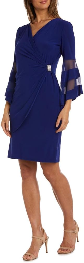 R&M Richards Womens Plus Gathered Surplice Wrap Dress