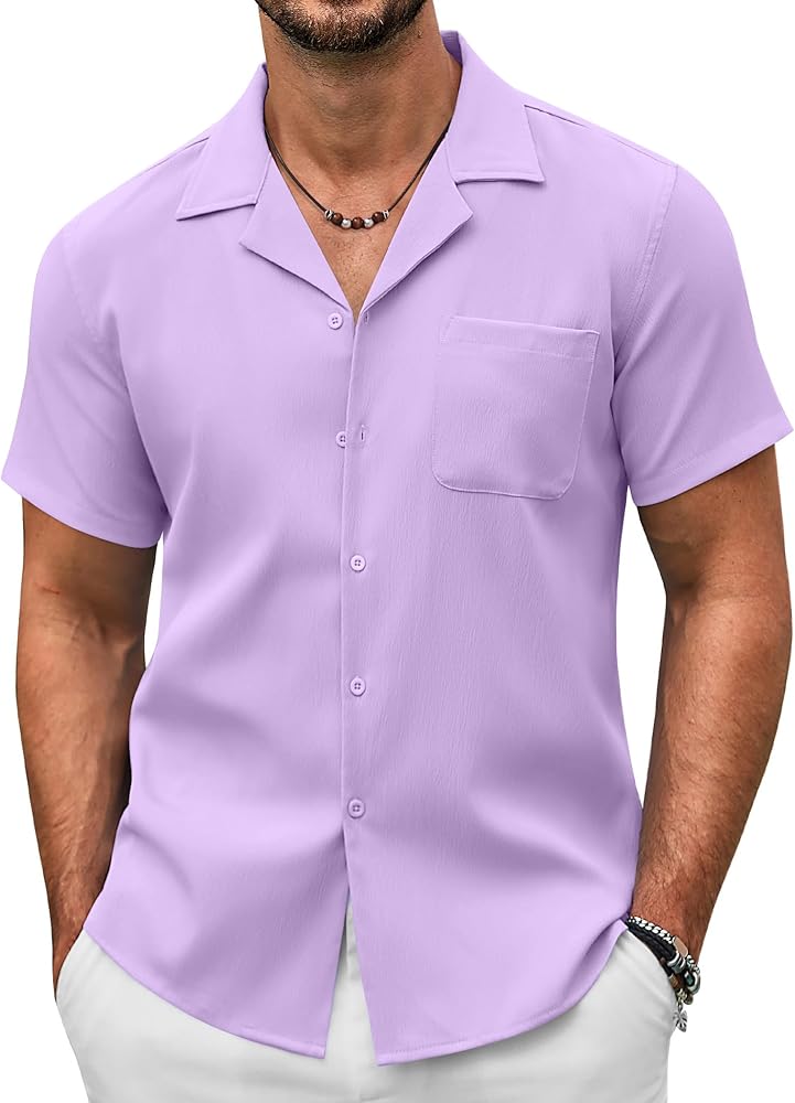 COOFANDY Men's Casual Button Down Shirts Short Sleeve Summer Beach Shirt Fashion Textured Shirts with Pocket