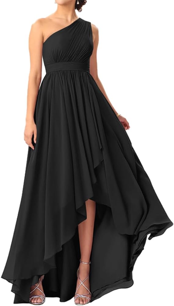 JAEDEN Bridesmaid Dresses Chiffon 2024 - One Shoulder High Low Pleat Bridesmaid Dress