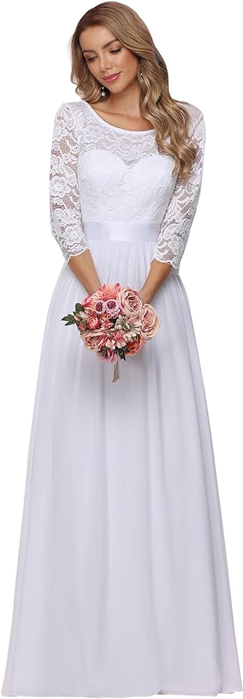 Ever-Pretty Women's Bridesmaid Dresses 3/4 Sleeve Empire Waist Maxi Mother of The Bride Dresses