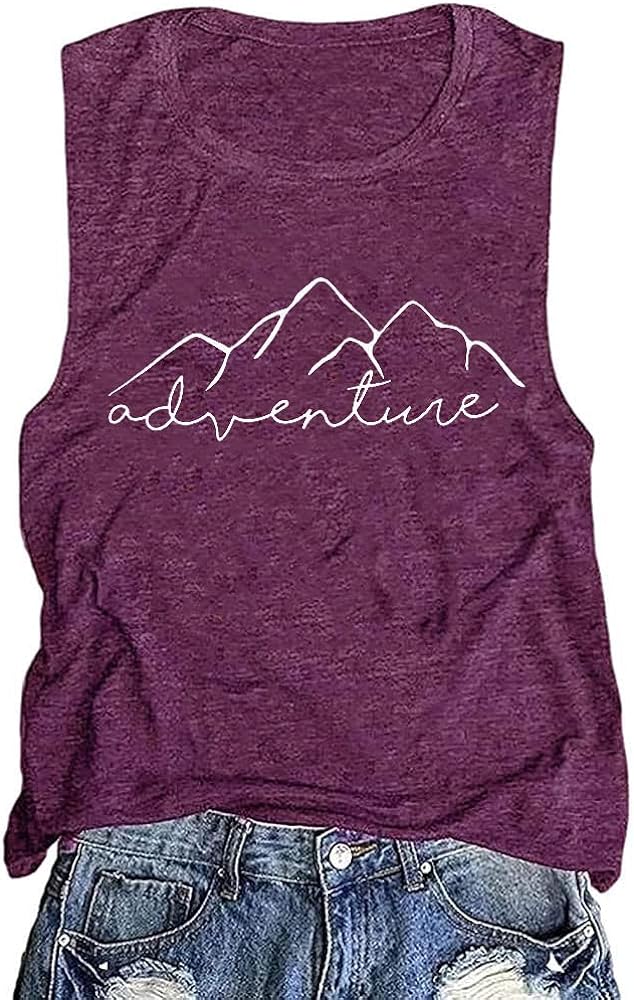 Women Mountain Adventure Workout Tanks Hiking Camping Graphic Athletic Sleeveless Funny Tee Tops