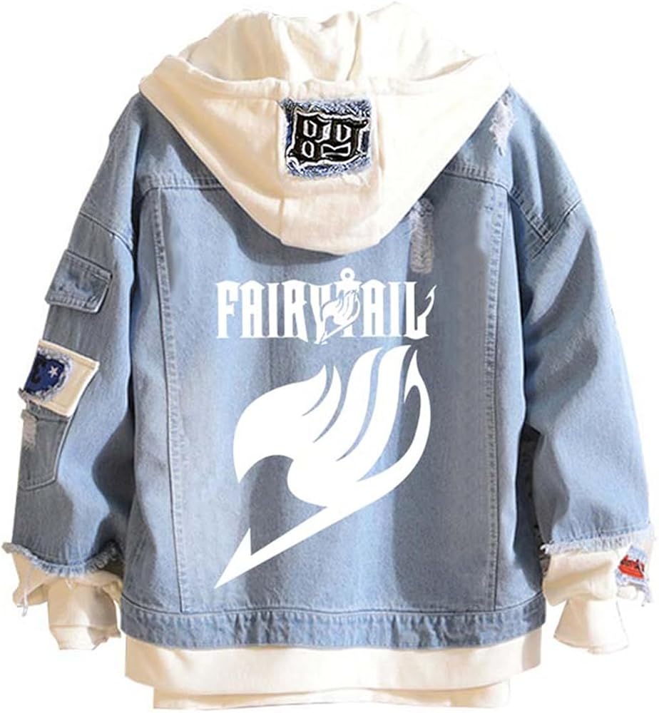 Fairytail Jeans Jacket Anime Lucy Heartfilia Cosplay Denim Jacket Hoodie Casual Fashion Ripped Novelty Coat For Unisex