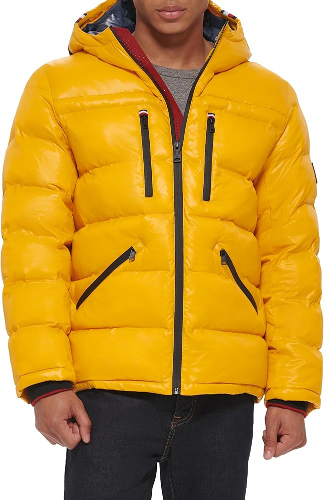 Tommy Hilfiger Men's Shiny Midweight Logo Puffer